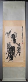 A Chinese Vertical Scroll Ink Painting of Donkey on Paper