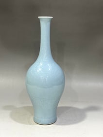 Sky Blue Glazed Relief Flower Pattern Vase