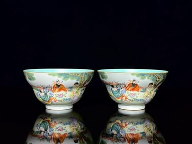A pair of Famille-Rose Painted Gold Character and Story Pattern Cup