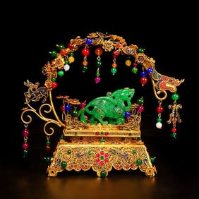 A Rare Wire inlay Technique Jadeite Auspicious Beast Auspicious Beast Ornament