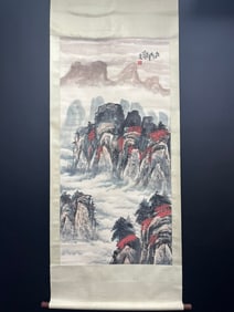 A Chinese Vertical Scroll Ink Landscape Painting on Paper