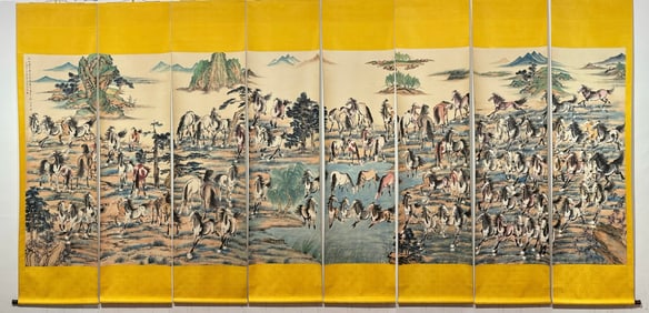 A Set of Chinese Vertical Scroll Ink Paintings of Horse on Paper