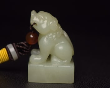 A Rare Hetian Jade Auspicious Beast Seal