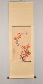 A Chinese Ink Flower and Bird Painting Vertical Scroll on Paper