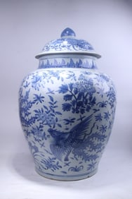 A Rare Blue and White Phoenix Pattern Covered Jar