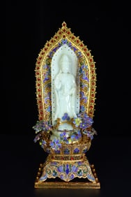 A Exquisite Hotan Jade Cloisonne Inlaid Gems Buddha Ornament