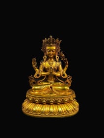 A Rare Gilt Bronze Four-Armed Avalokitesvara Bodhisattva
