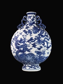A Exquisite Blue and White Dragon Phoenix Eight Auspicious Patterns Vase