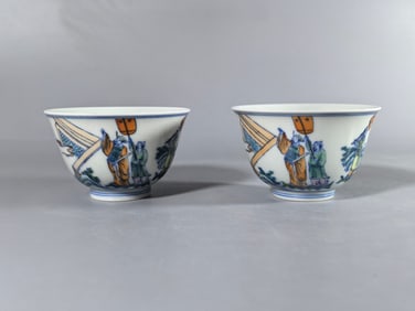 A pair of Exquisite Doucai Figures Pattern Cup