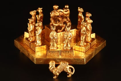 A set of Rare Gilt Bronze Twelve Chinese Zodiac Seals