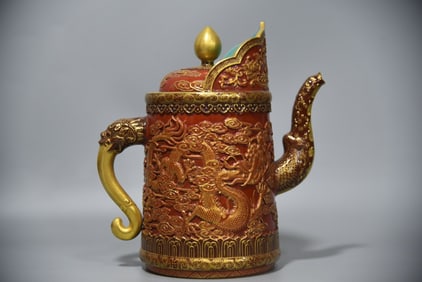 A Exquisite Iron-Red Gilt Dragon Pattern Ewer