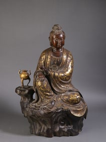 A Exquisite Bronze Gold-Inlaid Avalokitesvara Statue