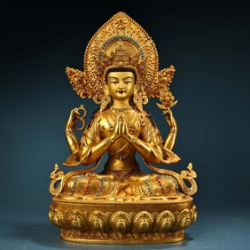 A Exquisite Gilt Bronze Statue of Avalokitesvara Ornament