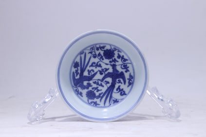 A Rare Blue and White Lotus Phoenix Pattern Plate