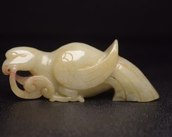 A Rare Hetian Jade Bird-Shaped Ruyi Ornament