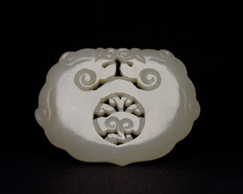A Rare Hetian Jade Beast-Face Pattern Jade Plaque