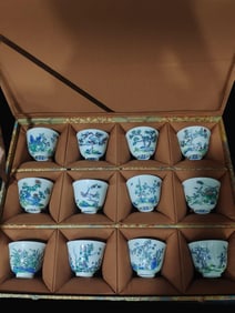 A Rare A Set of Doucai Flower Pattern Cups