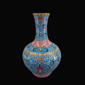 Blue Ground Fine incised Carving Lotus Pattern Vase