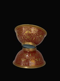A pair of Iron-Red Painted Gold Lotus PatternBowl