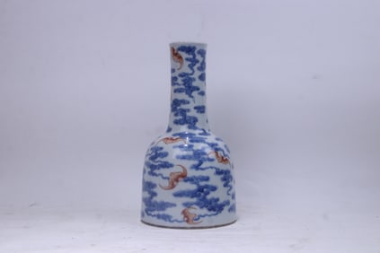 A Rare Blue and White Iron-Red Bat Pattern Vase