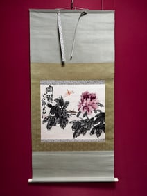 A Chinese Vertical Scroll Ink Painting of Flower on Paper