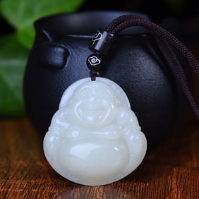 A Exquisite Hotan Jade Statue of Maitreya Buddha Pendant