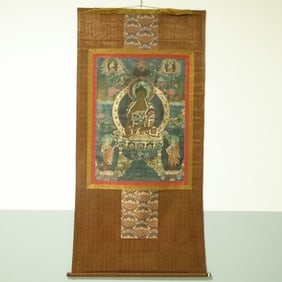 An Exquisite Brocade Painted Color Statue of Sakyamuni Tangka