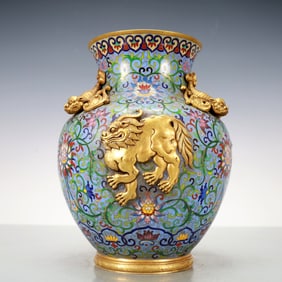 A Exquisite Cloisonne Gilt Bronze Lotus Pattern Auspicious Beast Pattern Vase