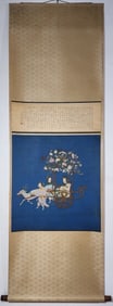 A Chinese Vertical Scroll Ink Painting of Character and Story on Silk