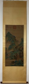 A Chinese Vertical Scroll Ink Painting of Landscape on Silk