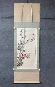 A Chinese Vertical Scroll Ink Painting of Flower and Bird on Paper