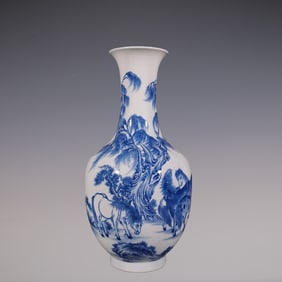 An Exquisite Blue and White Horse Pattern Vase