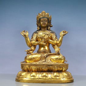 A Exquisite Gilt Bronze Statue of Avalokitesvara