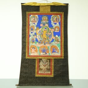 An Exquisite Brocade Painted Color Statue of Manjusri Tangka