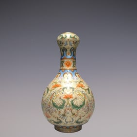 An Exquisite Enamel Painted Gold Lotus Pattern Vase