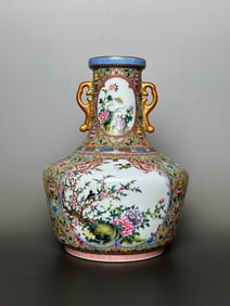 An Exquisite Famille-Rose Painted Gold Lotus Pattern Flower and Bird Pattern Landscape Pattern