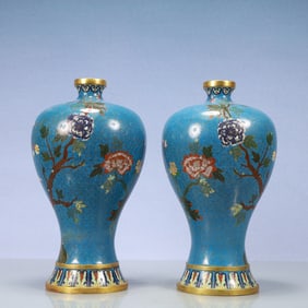 A Exquisite A pair of Cloisonne Flower Pattern Vase