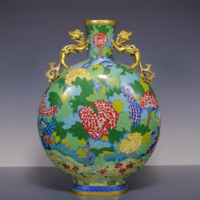 An Exquisite Gilt Bronze Cloisonne Flower Pattern Double-Ears Vase