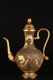 An Exquisite Gilt Bronze Seawater Pattern Dragon Pattern Ewer