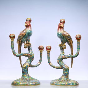 A Exquisite A pair of Cloisonne Lotus Pattern Bird Ornament