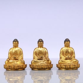 A Exquisite A Set of Gilt Bronze Statue of Sakyamuni