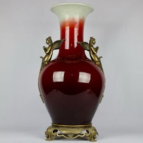 An Exquisite Iron-Red Inlaid Bronze Double-Ears Vase