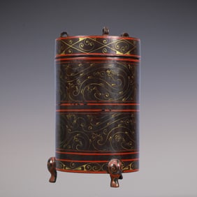 A Exquisite Carved Red Lacquer Dragon Pattern Brush Pot