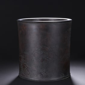 An Exquisite Zitanwood Landscape Pattern with poem Brush Pot