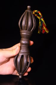 An Exquisite Iron Inlaid Gems Vajry Pestle