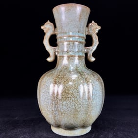 An Exquisite Ru yao Double-Ears Vase