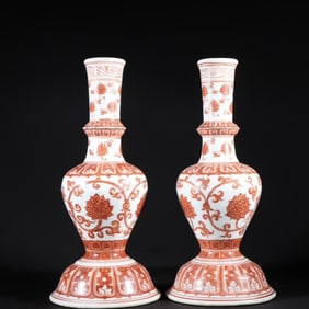 An Exquisite Sweet white glaze Iron-Red Lotus Pattern Candlestick
