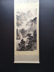A Chinese Vertical Scroll Ink Painting of Landscape on Paper