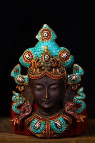 An Exquisite Yak bone Inlaid Gems Statue of Tara