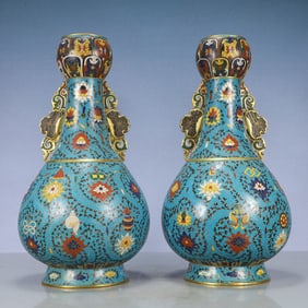A Exquisite A pair of Cloisonne Lotus Pattern Double-Ears Vase